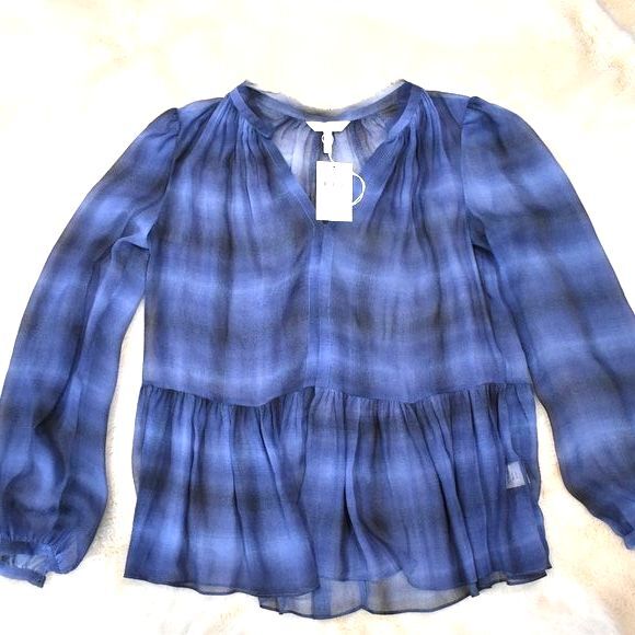 Rebecca Taylor Plaid Silk Blouse Size 4 Long Sleeve Sheer V-neck New - Picture 12 of 15